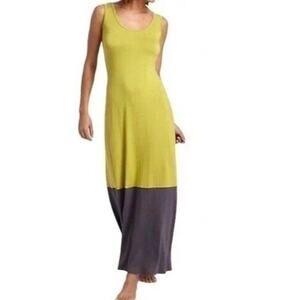 Bordeaux Maxi‎ Dress L Lime Gray Colorblock Sleeveless Soft Jersey Stretch Beach